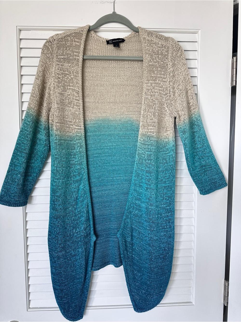INC International Concepts Ombre Boho Long Cardigan Sweater Blue Beige Size L